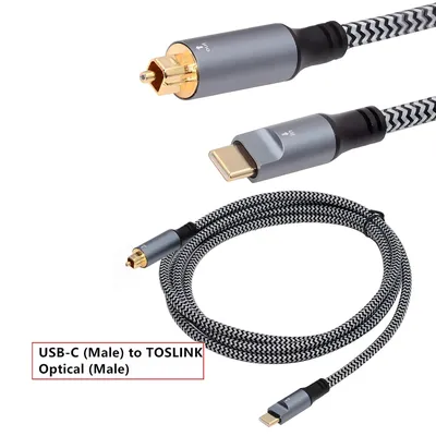 Geflochtenes optisches USB-C-Audiokabel, 3 Fuß langes optisches USB-C-zu-Toslink-Kabel mit vergoldetem Anschluss für TV/Soundbar, Sony PS5