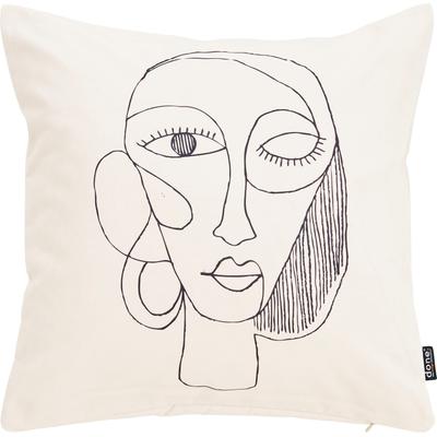 Dekokissen DONE. "Velour Print Line Drawing", bunt (bunt, bedruckt), B:45cm L:45cm, Polyester, Dekokissen_Sitzkissen_Kissenhüllen, Beidseitig bedruckte Kissenhüle ohne Füllung, 1 Stück
