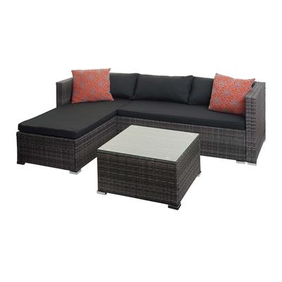 Mendler Poly-Rattan Garnitur HWC-F57, Balkon-/Garten-/Lounge-Set Sofa Sitzgruppe ~ grau, Kissen dunkelgrau mit Deko-Kissen