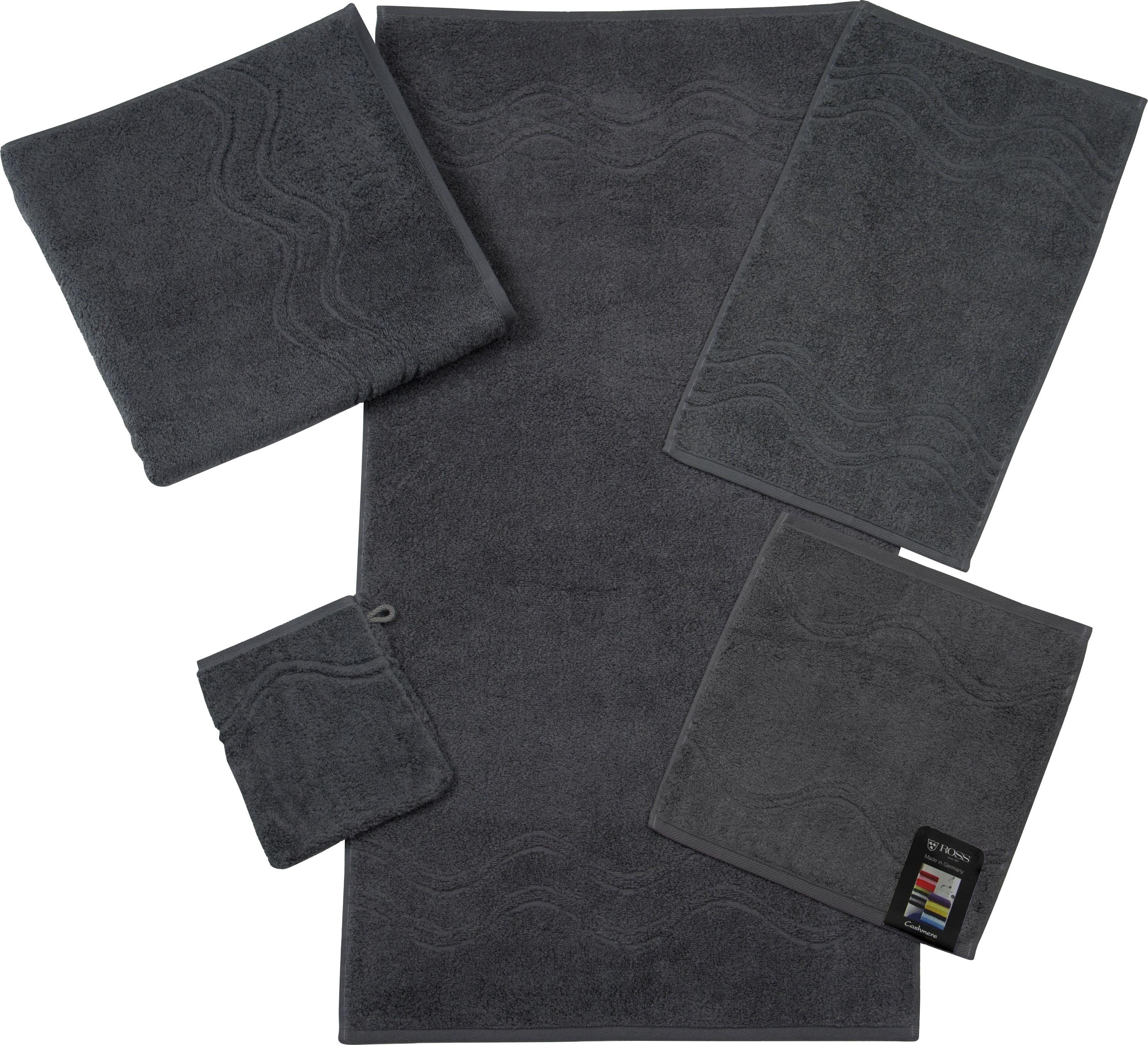 Seiftuch ROSS "Cashmere feeling", grau (anthrazit), B:30cm L:30cm, Frottier, Baumwolle, Handtücher, mit Wellen-Bordüre