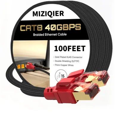 Miziqier Long Cat 8 Ethernet-Kabel 40 Gbit/s Nylon geflochtenes SFTP RJ45 LAN-Kabel für Cat7 Cat6 Modem Router Gaming PC PS4/5/6 Xbox