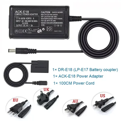 ACK-E18 ACKE18 AC Power Adapter (AC-E6 + LP-E17) DR-E18 für Canon Kameras EOS 77D 200D 750D T6i 760D T6s T7i X8i 8000D sl2 sl3
