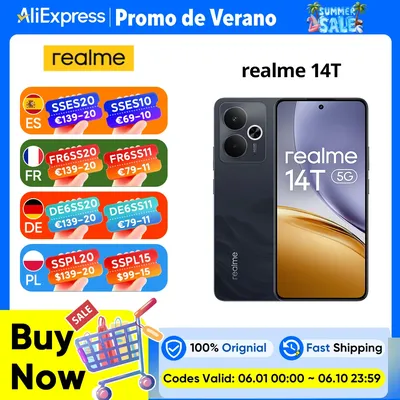 Globale Version Realme 14T 5G Smartphone MediaTek Dimensity 6300 Chipsatz 6000 mAh Titan Batterie IP69 Top-Tier Wasserbeständigkeit