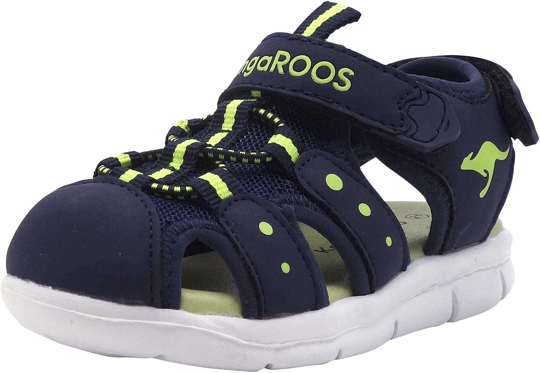 Sandale KANGAROOS "K-Mini", Mädchen, Gr. 22, blau (navy, lime), Synthetik, Textil, Schuhe Sandale, mit Klettverschluss