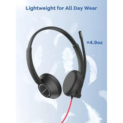 HROEENOI WRHW05 Call Center Clear Voice Noise Cancelling Headsets mit Mikrofon für PC Laptop Kabelgebundener Kopfhörer für Arbeit, Teams, Besprechungen