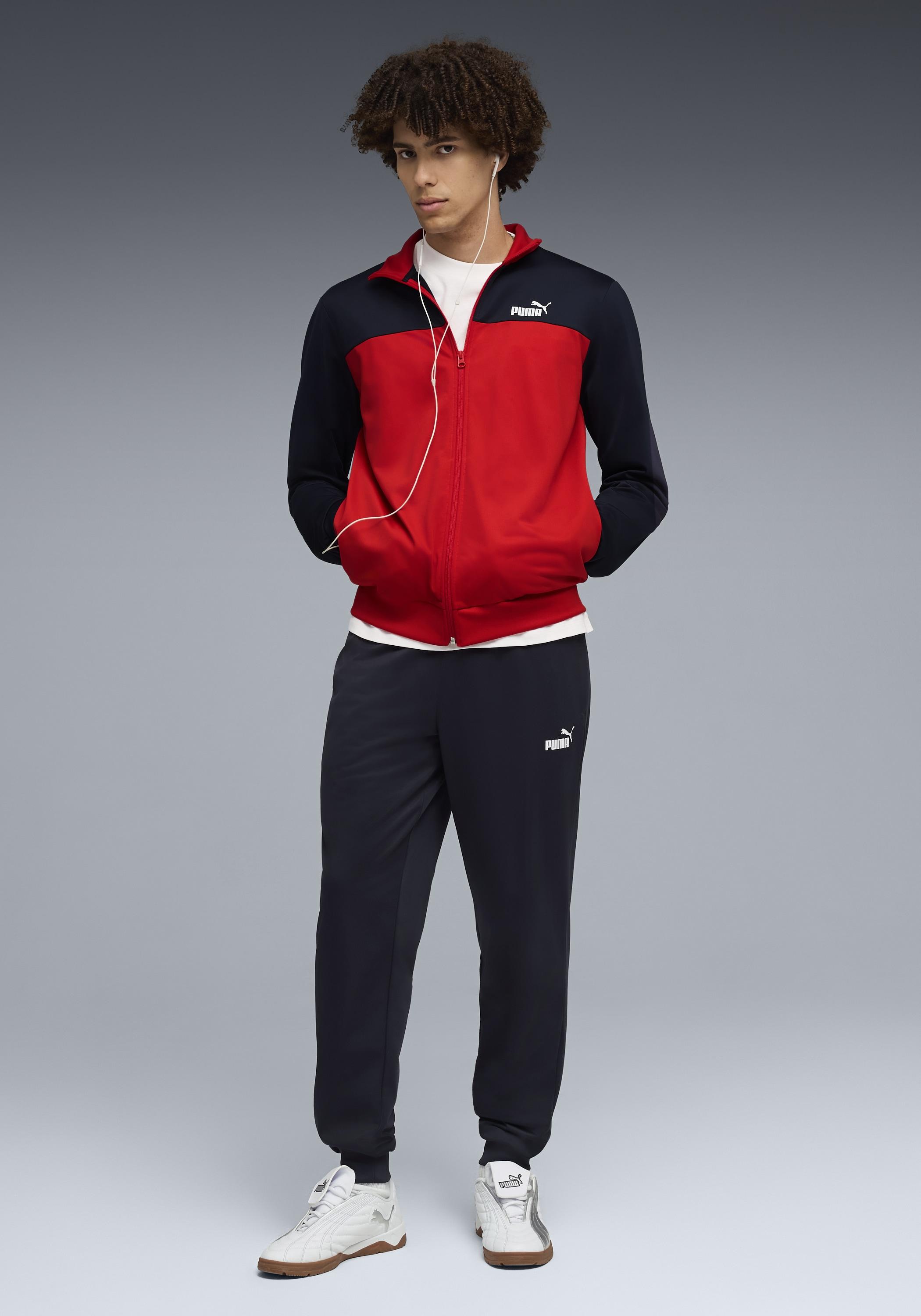 Trainingsanzug PUMA "POLY COLORBLOCK SUIT", Herren, Gr. M, rot (new navy), Trikot, Obermaterial: 100% Polyester, unifarben, regular fit, Sportanzüge Trainingsanzug, ohne Kapuze