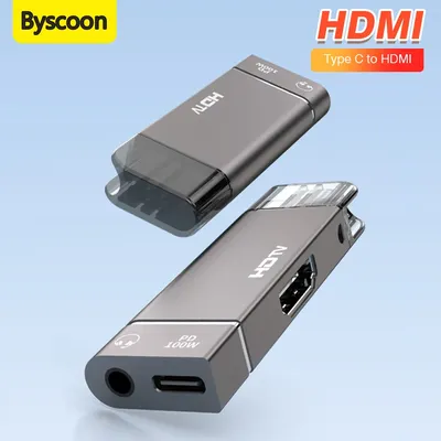 PD 100 W Typ-C-zu-HDMI-Adapter, 8K HD-Telefonübertragung, 3,5-mm-Kopfhörer-Adapter für MacBook, Chromebook, Samsung, Xiaomi