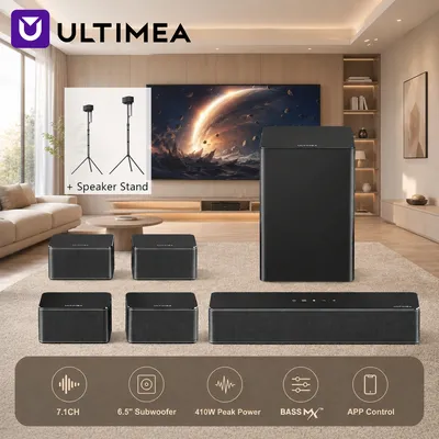ULTIMEA 7.1 Surround Soundbar für TV, 3D Virtuelles Surround-Soundsystem mit 6,5-Zoll Kabellosem Subwoofer & 2 Rücklautsprechern, APP-Steuerung