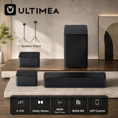 ULTIMEA 5.1 Dolby Atmos Soundbar für Smart TV, 450W Soundbar mit Kabellosem Subwoofer & Rücklautsprechern, Heimkino, BassMX, APP-Steuerung