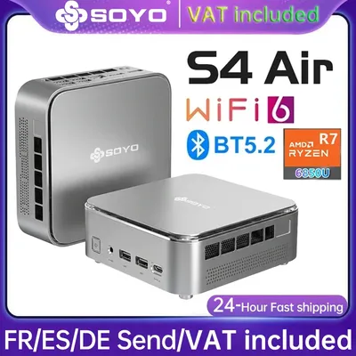 S4 Air SOYO Mini-PC AMD R7-6850U 8C/16T NUCBOX 16G DDR5 4800MHz 512GB NVME3.0SSD Windows 11 Pro AMD Radeon ™ 680M Desktop-Computer