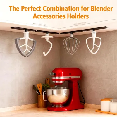 4-teiliger Halter für Mixer-Aufsätze unter dem Schrank für KitchenAid Standmixer, ohne Bohren, Schraubbefestigung, Aufbewahrungshaken, platzsparender Organizer