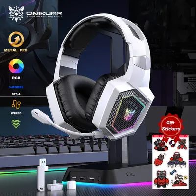 ONIKUMA 2,4 GHz Wireless Gaming Headset für PS5 PS4 PC Mac Noise Cancelling Kopfhörer Headset Gaming Kopfhörer mit Mikrofon RGB Licht