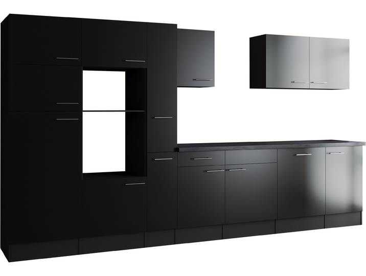 Küchenzeile RESPEKTA Oliver , küche: schwarz, front: schwarz, korpus: grau matt, arbeitsplatte: granit optik, B:370cm H:205cm T:60cm, Komplettküchen-Sets, Küchenzeile, Breite 370 cm, 90 cm Arbeitshöhe, in exklusiver Konfiguration für OTTO