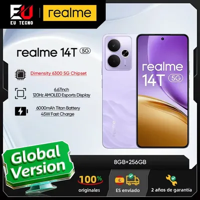 Globale Version Realme 14T 5G Smartphone MediaTek Dimensity 6300 Chipsatz 6000 mAh Titan Batterie IP69 Top-Tier Wasserbeständigkeit