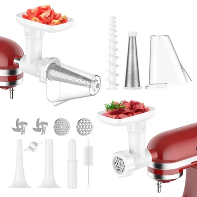 GVODE Obst- und Gemüse-Aufsatzsieb-Set mit Fleischwolf für Kitchenaid Obst, Entsafter, Gemüse-Sieb-Aufsatz