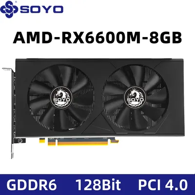SOYO AMD Radeon RX6600M 8 GB Grafikkarte GDDR6 Speicher 128 Bit PCIE 4.0×8 8Pin HDMI-kompatibel DP für Desktop-Gaming-Computer