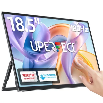 UPERFECT Touch 18,5 Zoll tragbarer Gaming Monitor 120Hz mit VESA Loch & Rücken Bracket Ultra-Slim Laptop Extended Display HDMI USB-C FHD HDR Touchscreen für Laptop Mac PC Surface PS5 Xbox Windows devs