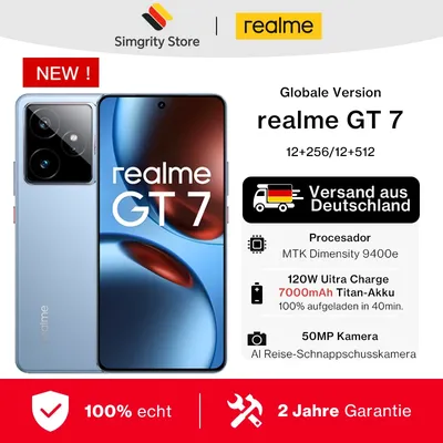 Globale Version realme GT 7 5G AI Smartphone Mediatek Dimensity 9400e 6.78“ AMOLED Display 7000 mAh Akku 120W Fast Charging