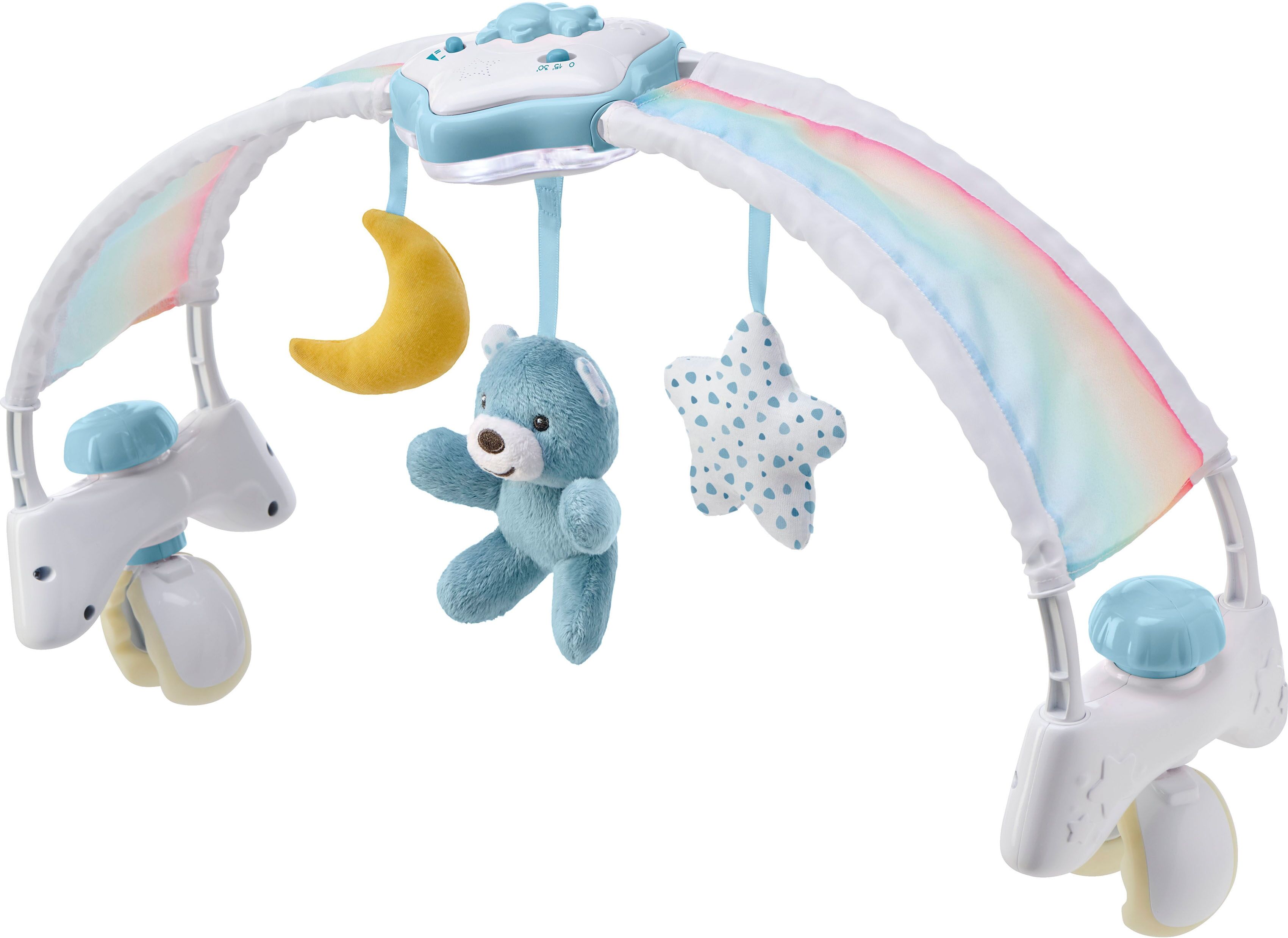 Spielbogen CHICCO "Regenbogen-Spielbogen für Kinderbett 2 In 1", blau, Spielbögen, Baby, Polyester, mit Licht und Melodien, Blau