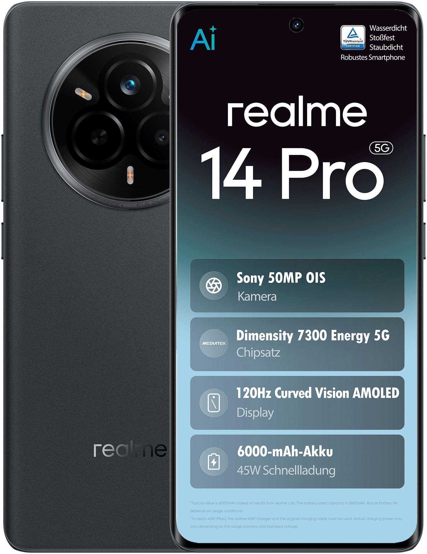 REALME Smartphone "14 Pro 5G", grün (suede grau), 256 GB, Mobiltelefone