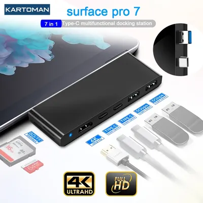 KARTOMAN USB 3.0 HUB 4K HDMI-kompatibler Gigabit Ethernet Typ C-Adapter TF/SD für Microsoft Surface Pro 7 Laptop-Dockingstationen