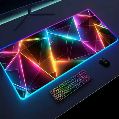 RGB Gaming Mauspad Neue 3D-Geometrie Schreibtischunterlage HD Gamer-Zubehör Großes LED-Licht Mauspad PC Computer Teppich mit Hintergrundbeleuchtung