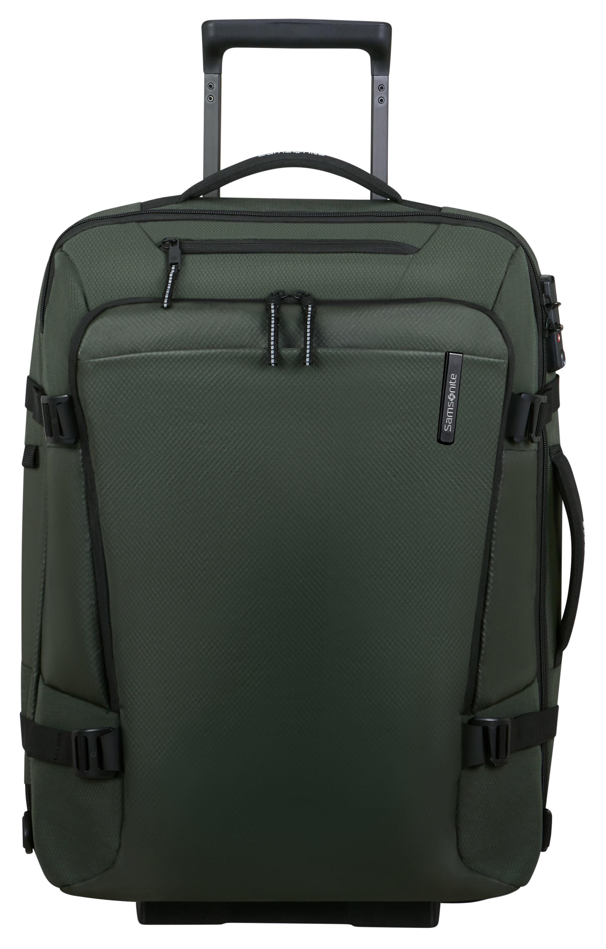 Reisetasche SAMSONITE "ARMOX, 55 cm", Gr. B/H/T: 40cm x 55cm x 25cm, grün (moss), Polyester, Taschen Reisetasche, Duffle mit Rollen TSA-Schloss Packgurte Trolley-Gestänge
