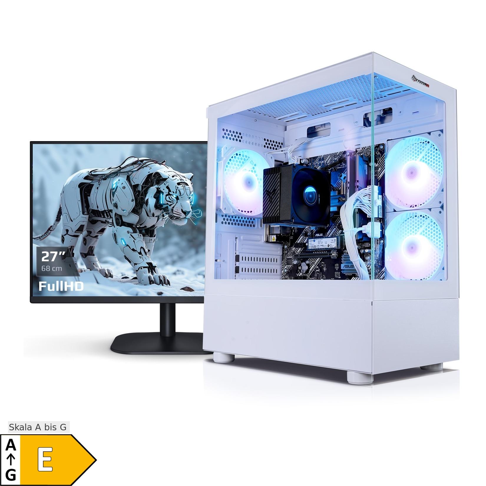 Gaming PC mit 27 Zoll TFT Viper V AMD Ryzen 7 5700G, 16GB DDR4, AMD Vega Grafik, 500GB SSD, WLAN, Windows 11