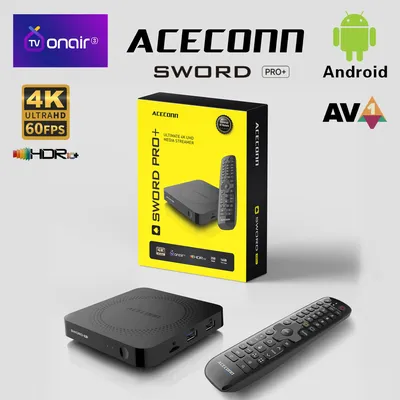 ACECONN Streaming Android IPTV Boxen 4K TVONAIR3 Dual WLAN BT Unterstützt Sprachfernbedienung Hintergrundbeleuchtung Hotkey Find RCU Sword Pro+ TV Box