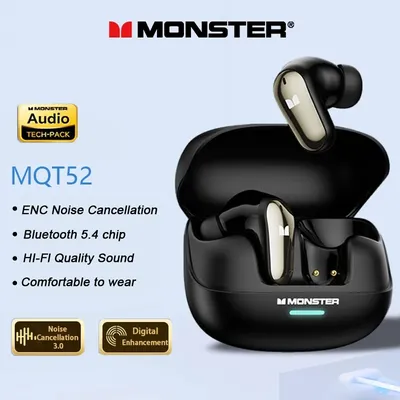 Neue Monster MQT52 TWS Wireless Gaming Headset Bluetooth 5,4 HIFI Stereo Musik Kopfhörer Sprechen Noise Cancelling Ohrhörer