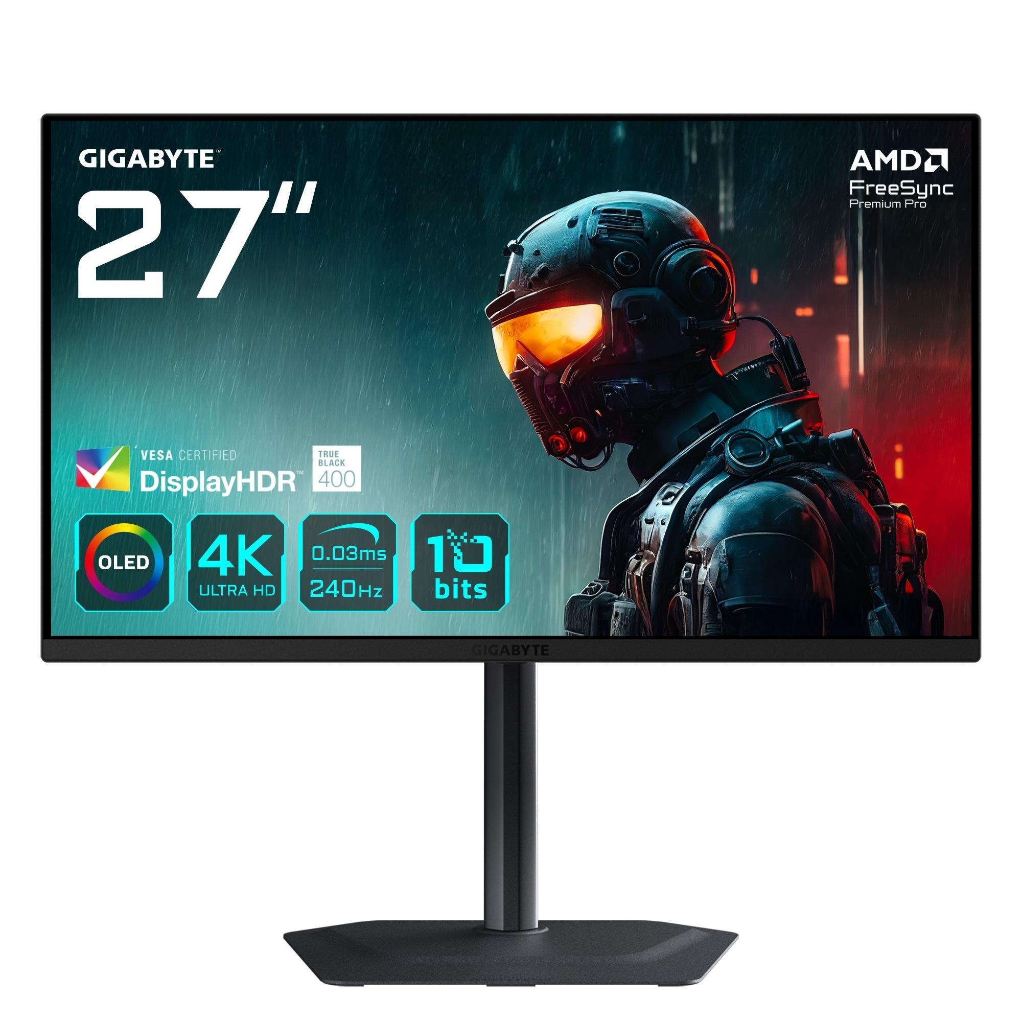 GIGABYTE OLED-Monitor "MO27U2", Energieeffizienz: G (A-G), schwarz, Monitore, dreh-, neig-,schwenk-, höhenverstellbar, Lautsprecher