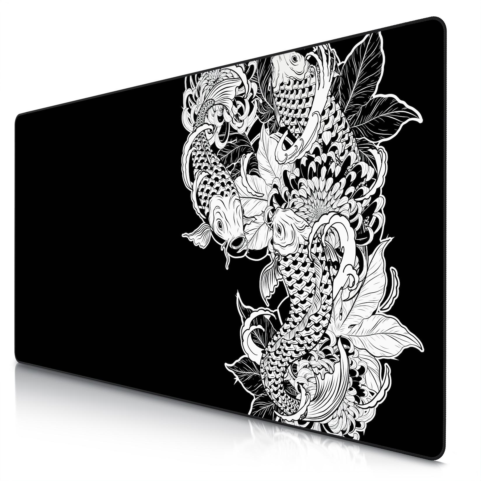 Titanwolf Gaming Mauspad XXXL Speed Gaming Mousepad 1200x600 mm, Deskpad, rutschfest & abwaschbar, für Speed & Präzision, Koi Tattoo 3