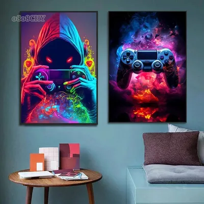 Spiel Wand Kunst Bilder Neon Bunte Gamer Gaming Controller Gaming Zimmer Leinwand Poster und Drucke Leinwand Malerei Wohnkultur