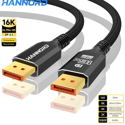 Hannord Displayport-Kabel DP2.1 8K@60Hz 4K@240Hz 80 Gbit/s HDR-Video-Audiokabel für PC Laptop Gaming Monitor Xbox Projektor