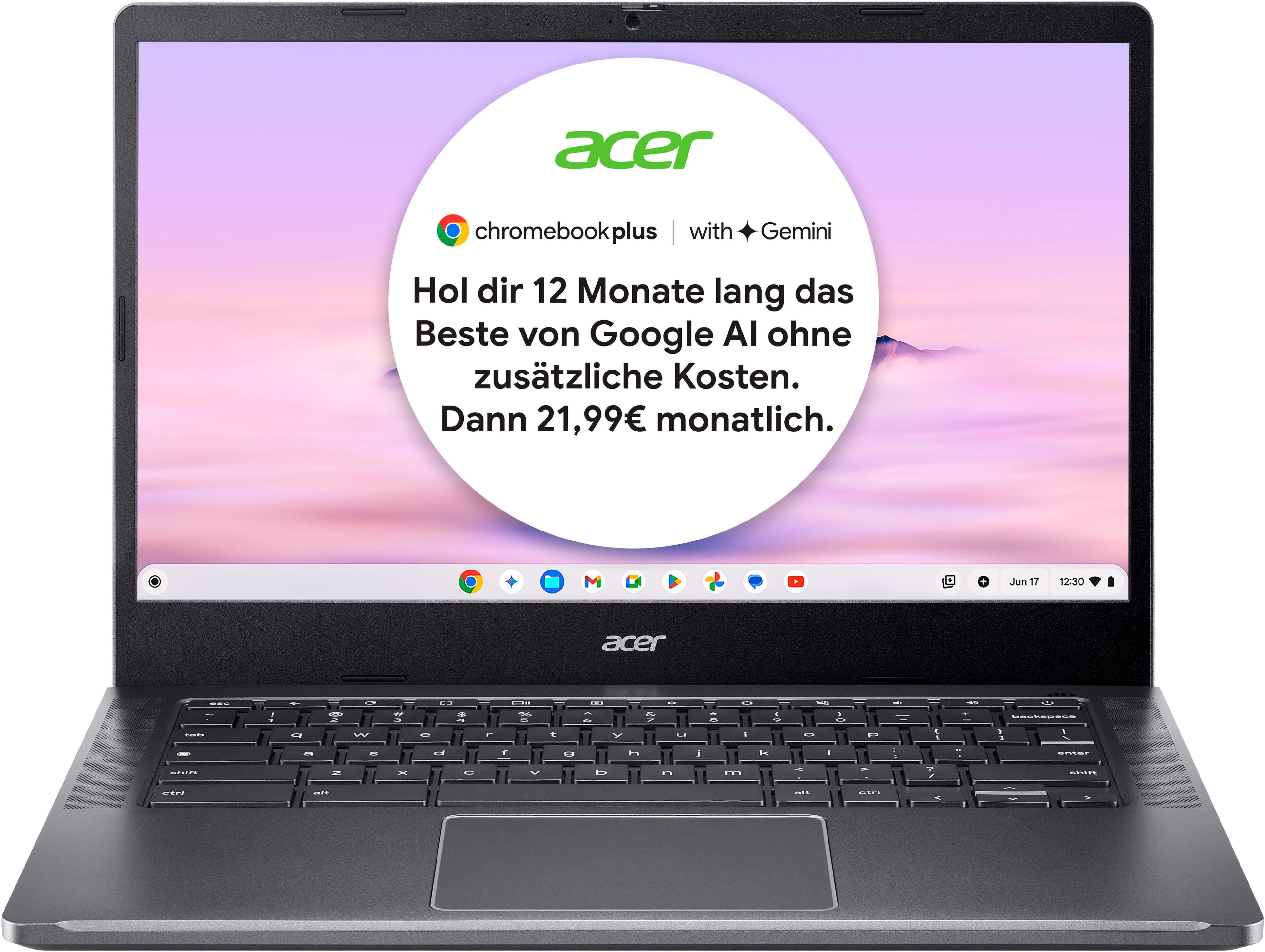 ACER Chromebook "Chromebook Plus 514 (CB514-4H-364N)", grau (steel grau), 8 GB RAM 256 GB SSD, Core i3, Google Chrome OS, Notebooks, ChromeOS