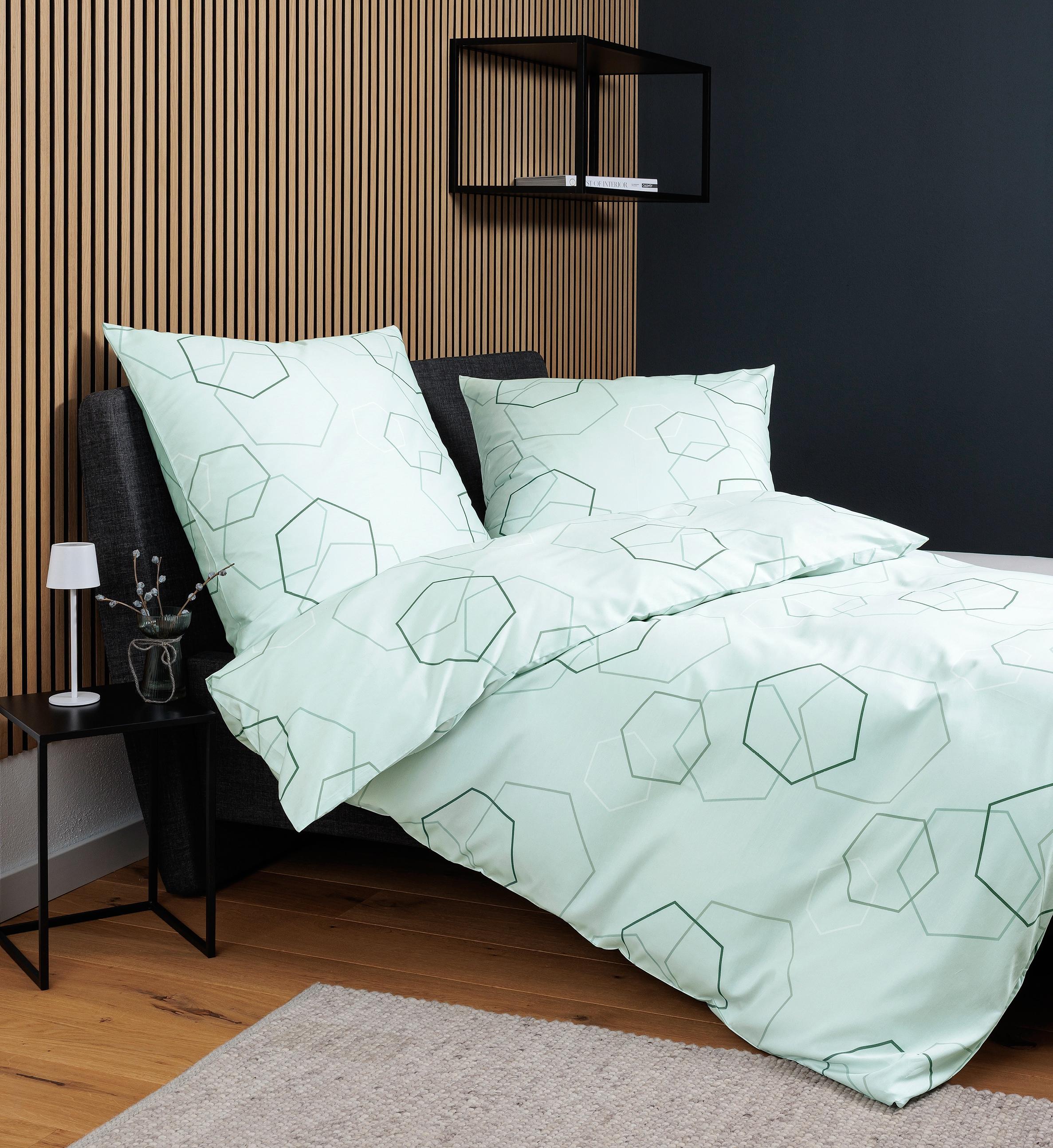 Bettwäsche JANINE "J. D.", mint salbei, B/L: 135cm x 200cm, 1 Stk., 1 Stk., Mako-Satin, B/L: 80cm x 80cm, Mako-Satin, Obermaterial: 100% Baumwolle, Bettwäsche, Bettwäsche, mit Reißverschluss