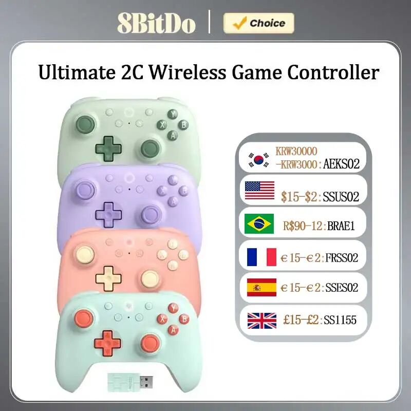 8BitDo Ultimate 2C Wireless Gaming Controller, Gamepad mit Hall-Effekt für PC, Windows 10, 11, Steam Deck, Raspberry Pi, Android