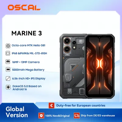 OSCAL MARINE 3 Smartphone, 6,56 Zoll HD 90 Hz Display,MediaTek Helio G81, 13 MP + 16 MP Kamera, 5000 mAh mit 18 W, Android 16 Mobiltelefon