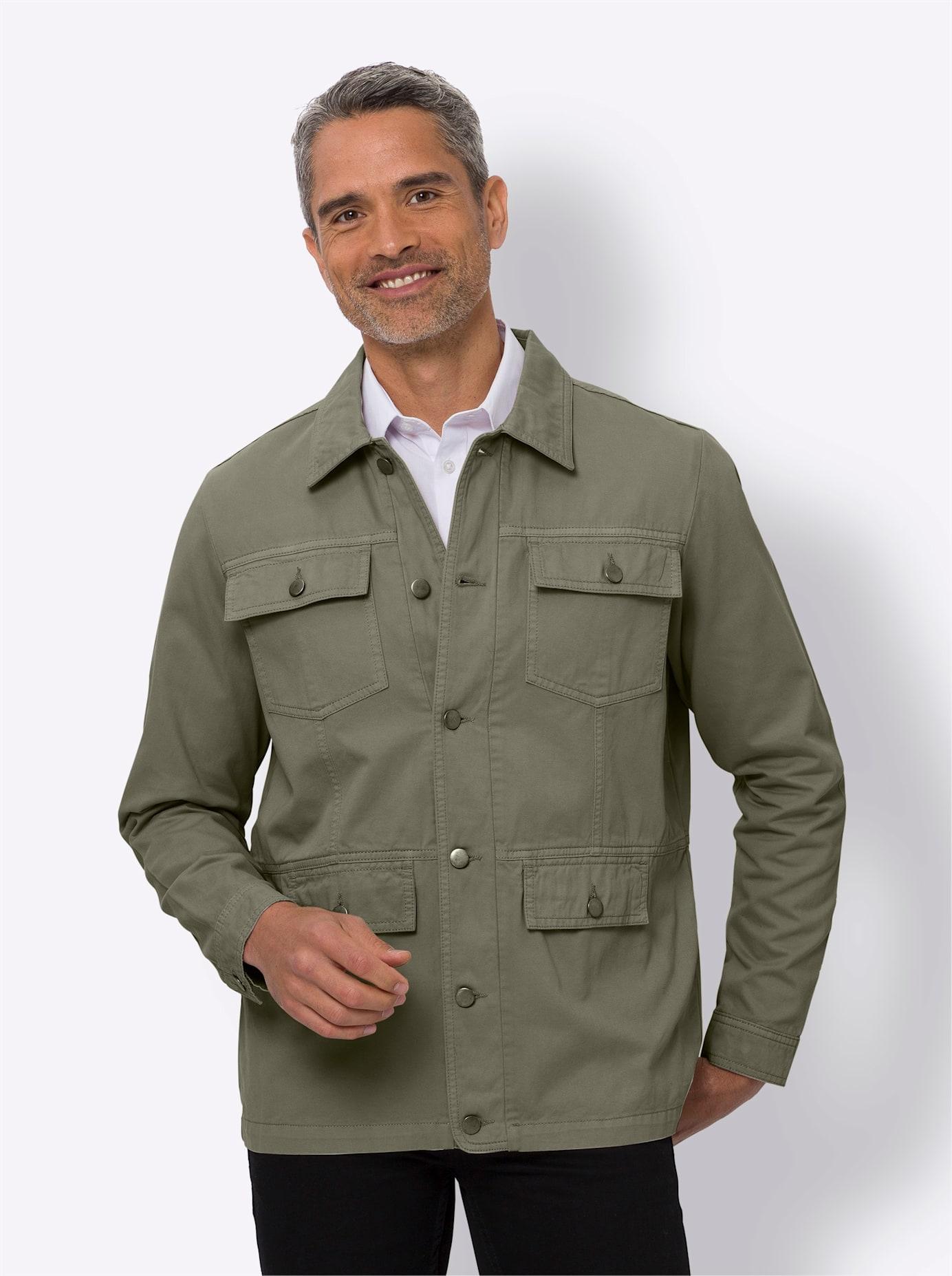 Langjacke CLASSIC, Herren, Gr. 46, grün (khaki), 100% Baumwolle, unifarben, Jacken Langjacke