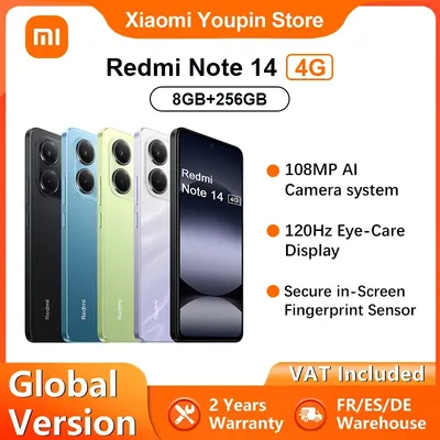 Globale Version Xiaomi Redmi Note 14 4G Smartphone MediaTek Helio G99-Ultra 108MP AI Kamera 5500 mAh Akku 6,67" 120Hz Display
