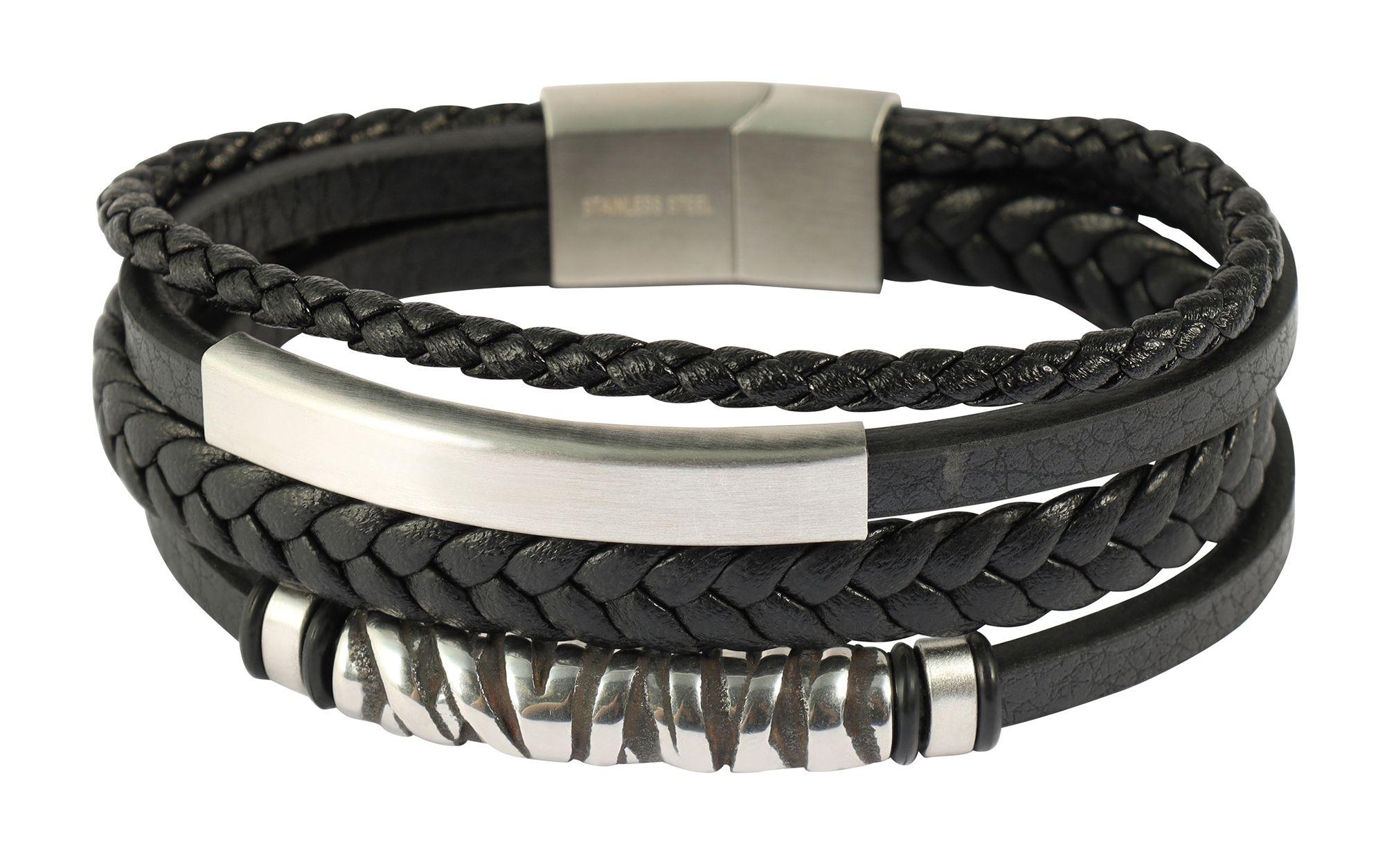 Armband ADELIA´S "Herren Armband – Lederarmband aus Leder 23 cm", schwarz, Armbänder, Herren, 23cm, Leder, Armband, Ideal als Geschenk zum Muttertag