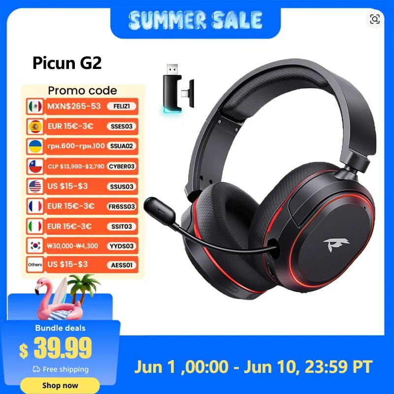 Picun G2 2,4G Wireless Gaming Headset Bluetooth Kopfhörer 5ms Niedrige Latenz 7,1 Surround ENC Mikrofon Für PC PS4 PS5 Telefon Schalter