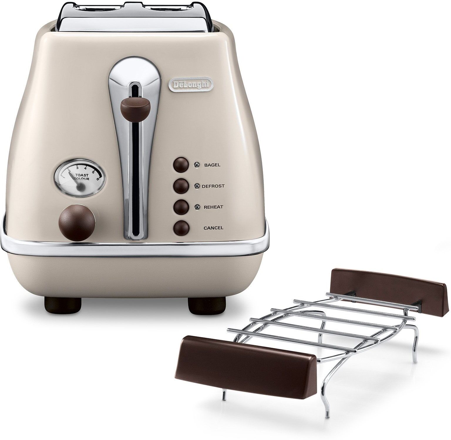 DE'LONGHI Toaster "Incona Vintage »CTOV 2103.BG«", beige (cremefarben), B:18,5cm H:20,5cm T:32cm, Toaster, im Retro Look, cremefarben