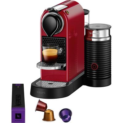 NESPRESSO Kapselmaschine "XN761B CitiZ & Milk von Krups", rot, B:26,7cm H:34,3cm T:38,8cm, Kaffeemaschinen, inkl. Aeroccino Milchaufschäumer, Willkommenspaket mit 7 Kapseln