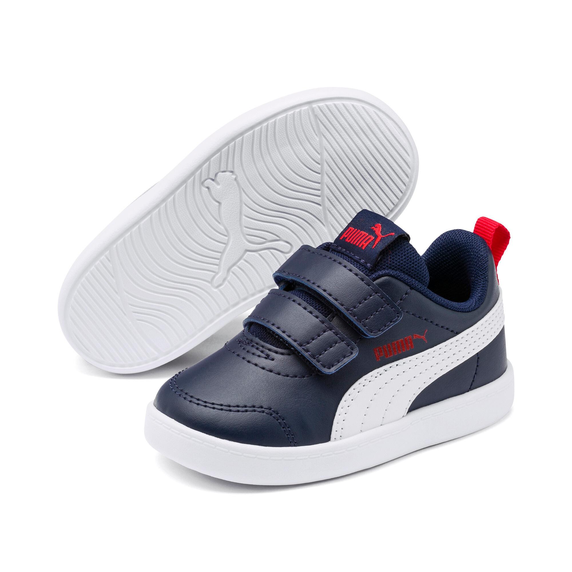 Sneaker PUMA "COURTFLEX V2 V INF", Mädchen, Gr. 24, bunt (peacoat, high risk rot), Synthetik, unifarben, Schuhe Sneaker, mit Klettverschluss, leicht profiliertes Laufsohlenprofil