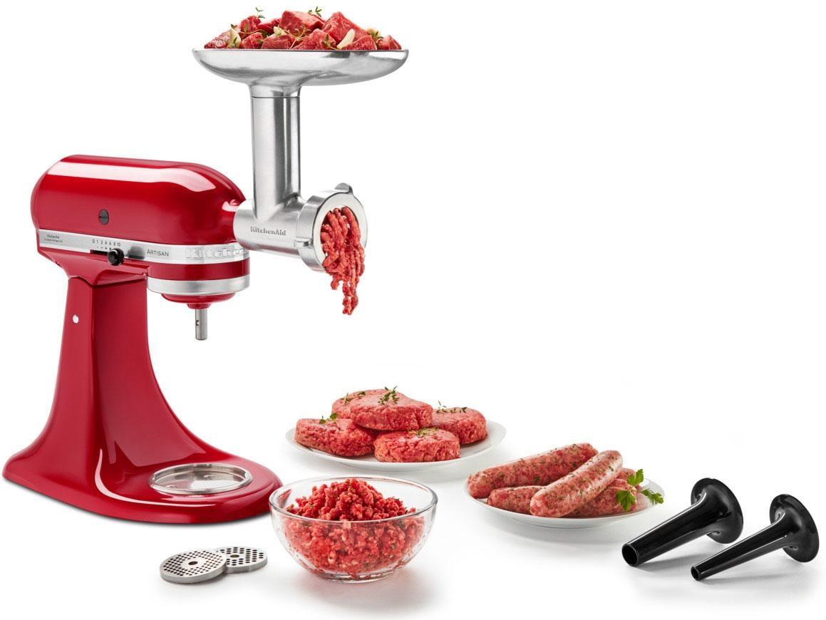 KITCHENAID Fleischwolfaufsatz "mit Wurstfüller 5KSMMGA", grau (aluminiumfarben), B:13,9cm H:21,2cm T:22,1cm, Küchenmaschinen-Aufsätze, aus Ganzmetall