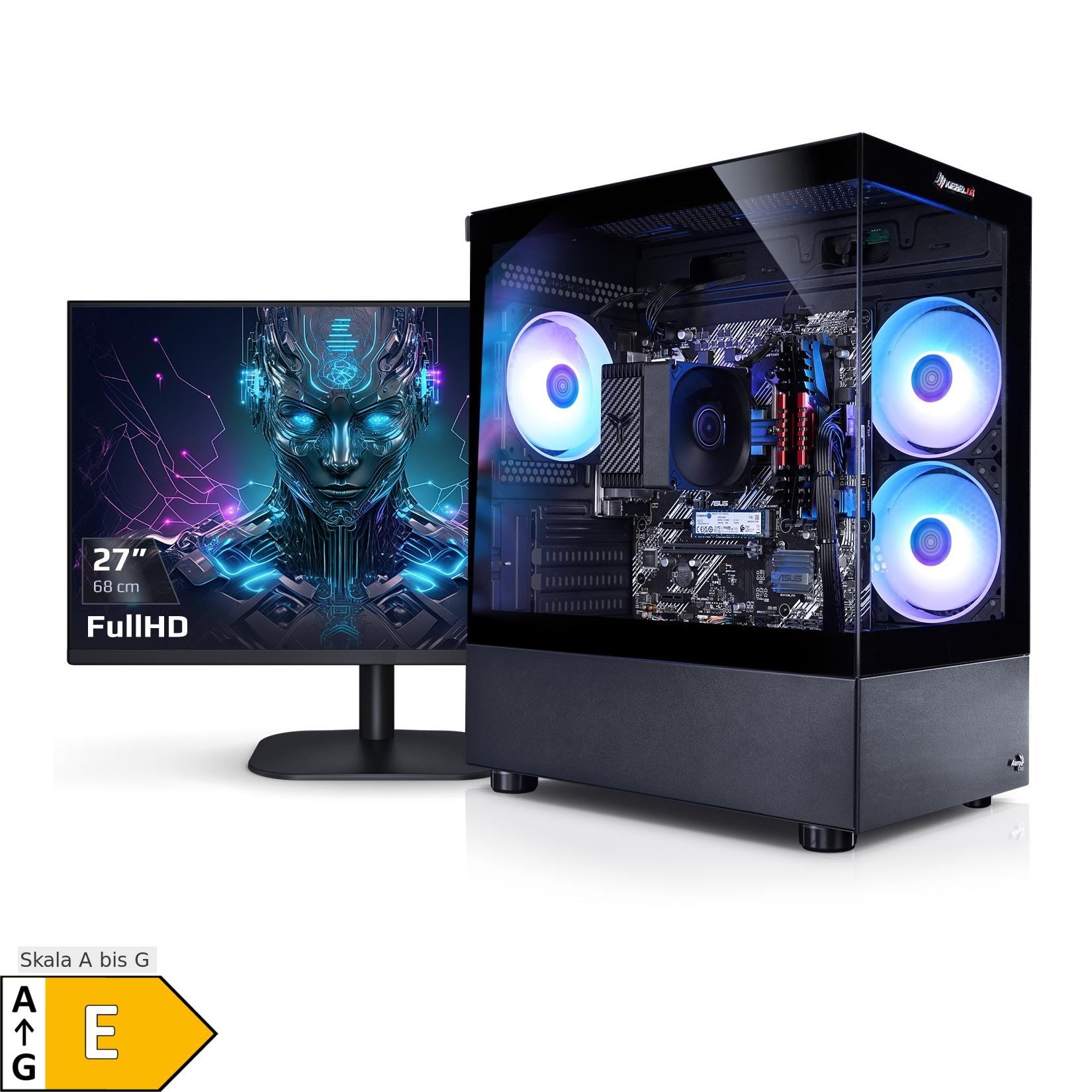 Gaming PC mit 27 Zoll TFT Viper V AMD Ryzen 7 5700G, 16GB DDR4, AMD Vega Grafik, 500GB SSD, WLAN, Windows 11