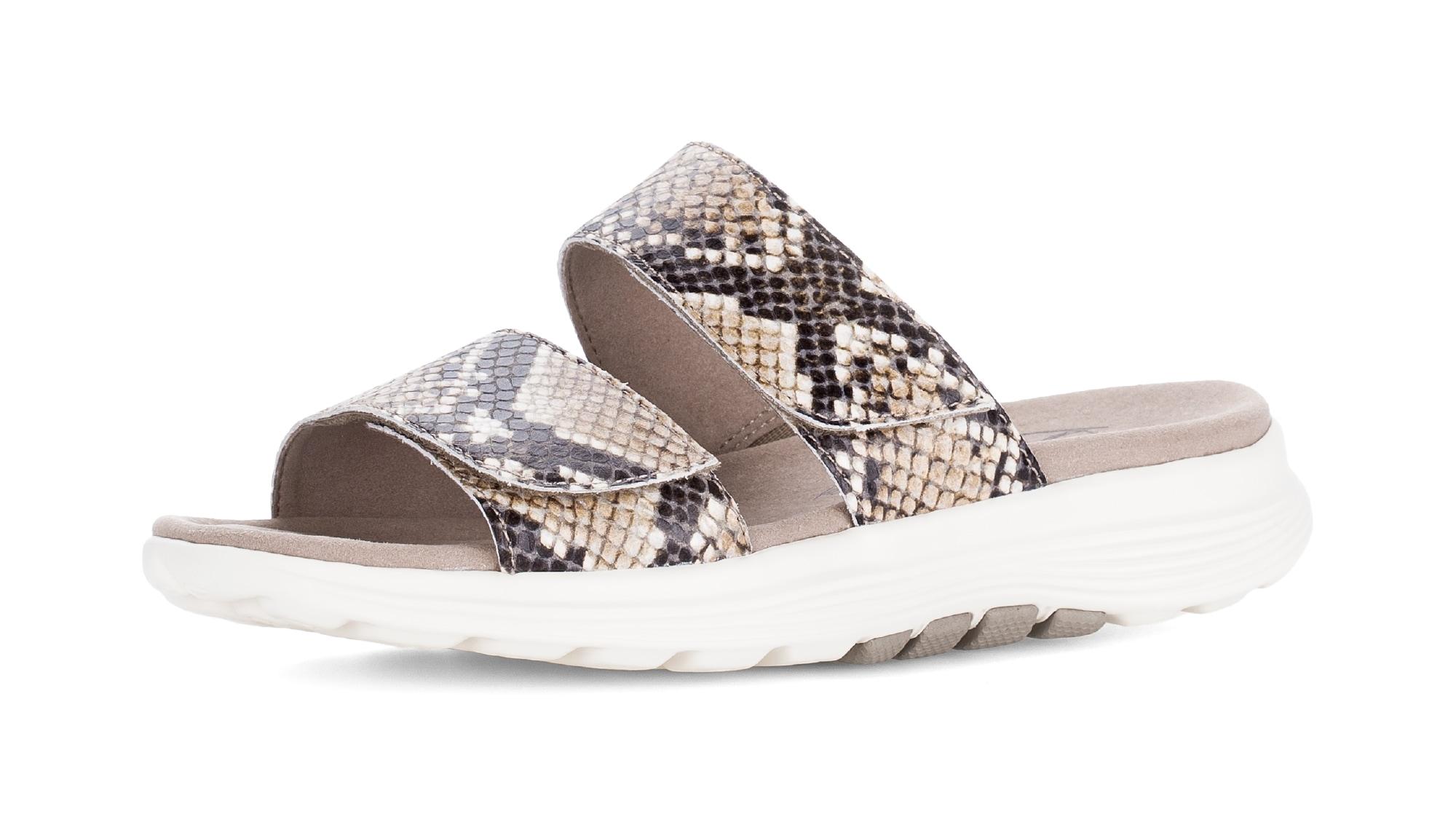 Pantolette ROLLINGSOFT, Damen, Gr. 38, sand, schwarz, Leder, Reptilienprägung, Schuhe Pantolette, Keilabsatz, Schlupfschuh, Sommerschuh in Komfortweite G (=weit)