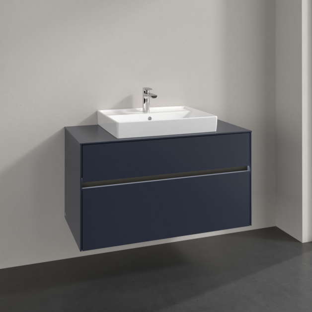 Villeroy und Boch Collaro Waschtischunterschrank C019B0VQ 100x54,8x50cm, Waschtisch mittig, LED-Beleuchtung 7,3 W, marine blue