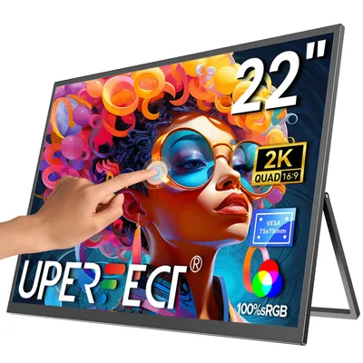 UPERFECT Tragbarer Gaming-Monitor mit 22 Zoll 2K-Touchscreen, 2560 x 1440 QHD HDR, integrierter Ständer und externes VESA-HDMI-Typ-C-Display für Mini-PC, Telefon, Laptop, SteamDeck